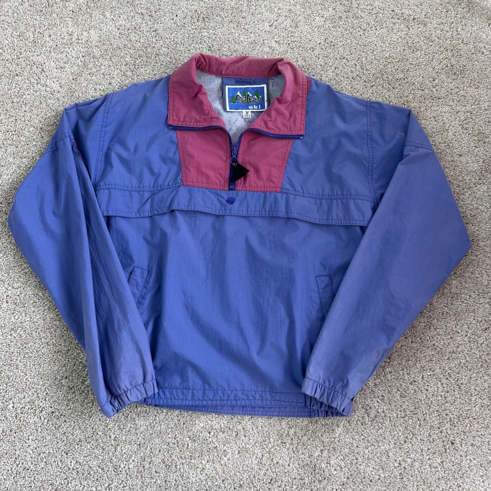 Vintage 80s Aspen Ski Jacket Mens Small Blue 1/4 Zip Pullover Lined Colorblock